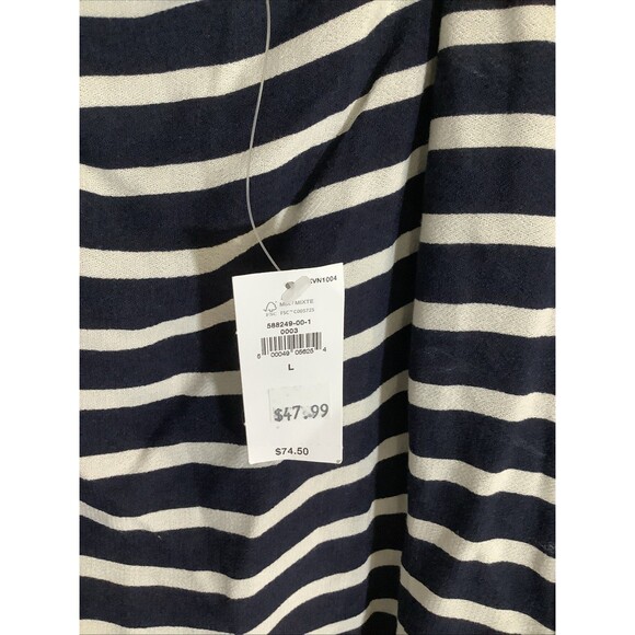 Banana Republic Blouse Women  SZ L Navy White Stripe Balloon Sleeve Top  NWT - Picture 7 of 8